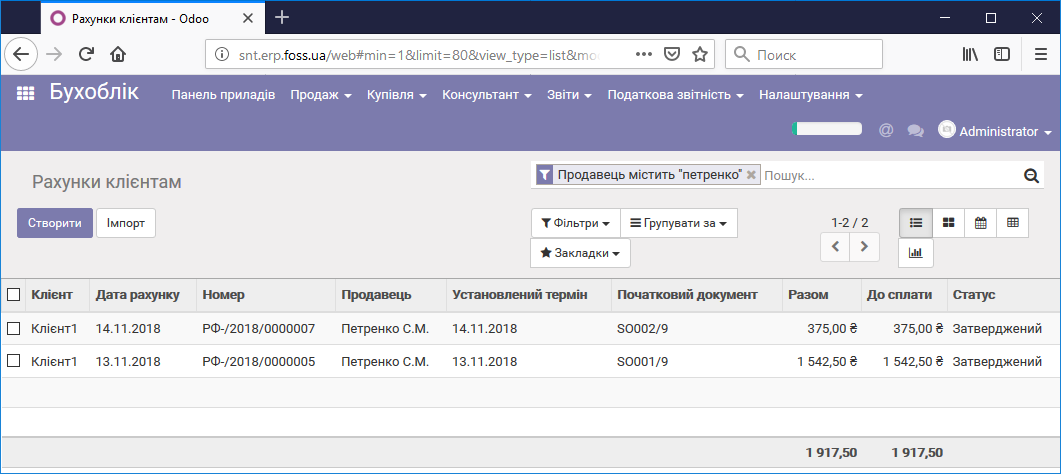Рахунки по продажах