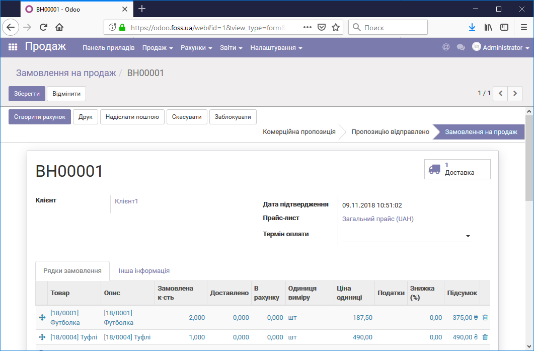 Замовлення на продаж