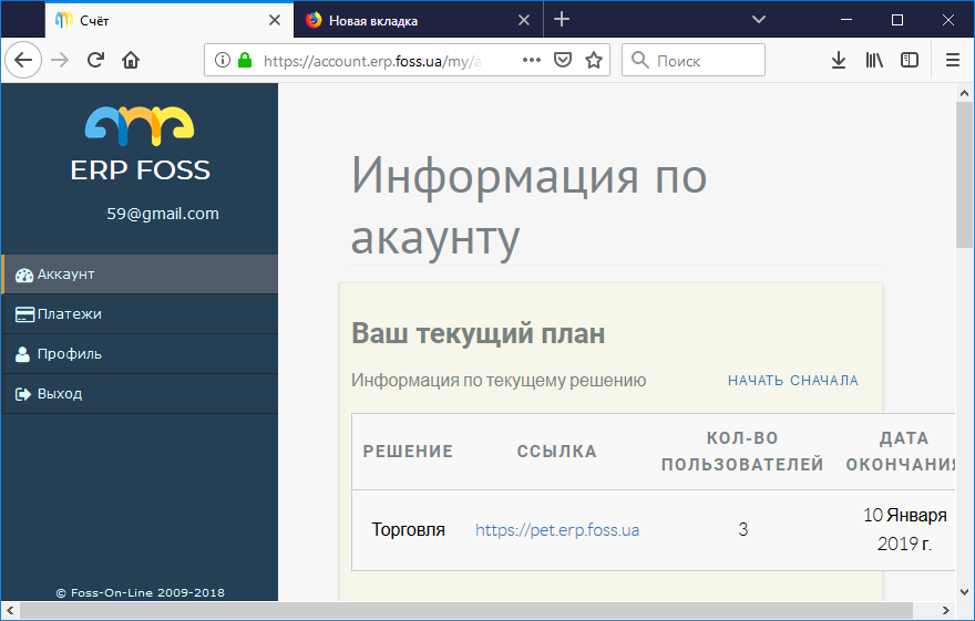 Кабинет пользователя. Действующий план.