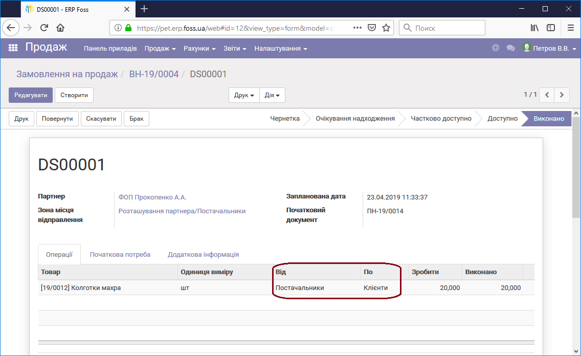 Відвантаження по замовленню прямої поставки