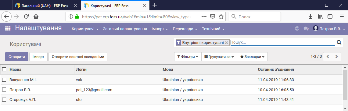 Список користувачів системи