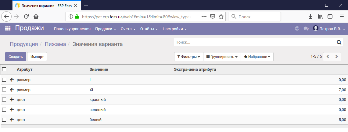 Наценка для варианта
