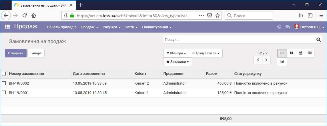 Список замовлень на продаж